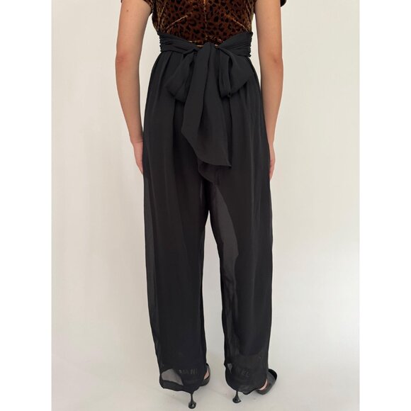 90s vintage animal leopard print funky fuzzy velvet sheer pant jumpsuit pantsuit - Picture 8 of 10